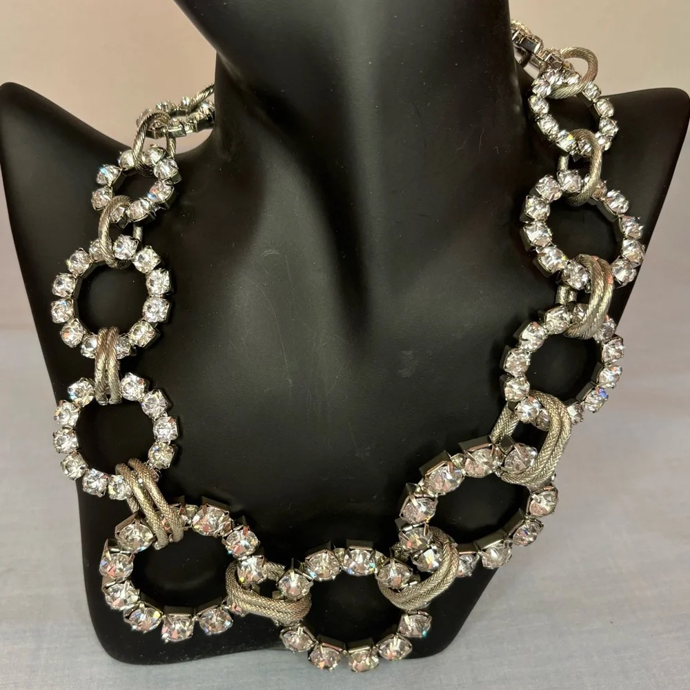Unique Rhinestone Statement Necklace with Graduated Rhinestone Circles - Picture 5 of 14